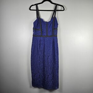 Express Dress Womens Sz 4 Small Blue Lace Black Trim Midi Bustier V Neck Evening